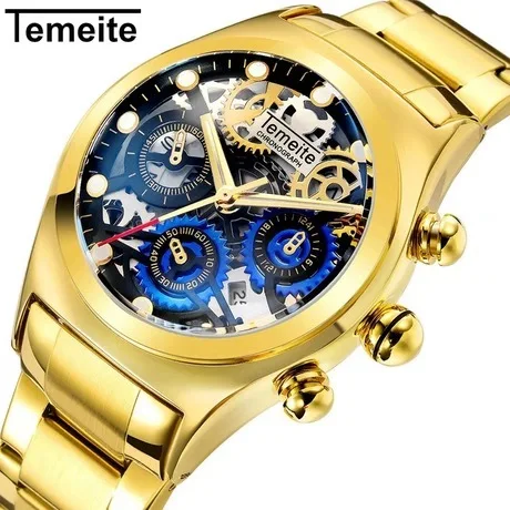 

Wrist Watches Men 2019 Top Brand Luxury Golden Chronograph Men Watches Gold Big Male Waterproof and shockproof Wristwatch