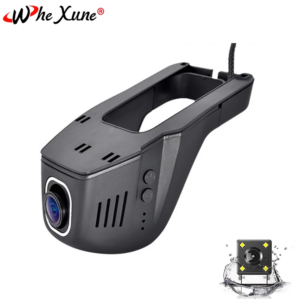 WHEXUNE Novatek, Автомобильный видеорегистратор с двумя объективами, камера Full HD 1080 P, видеорегистратор для вождения, умный Wi-Fi, g-сенсор, видеорегистратор, мониторинг парковки