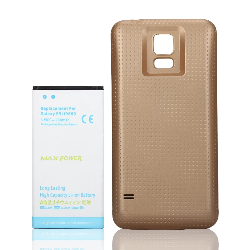 

Real Capacity 7000mAh High Quality Battery For Samsung Galaxy S5 S 5 GT i9600 SM G900F G900FD Bateria + Gold Back Cover Case