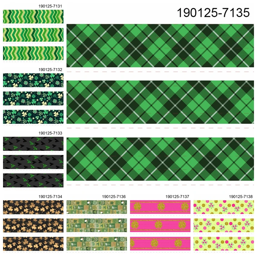 10 ярдов-разные размеры-зеленая лента клевера напечатанная лента Grosgrain