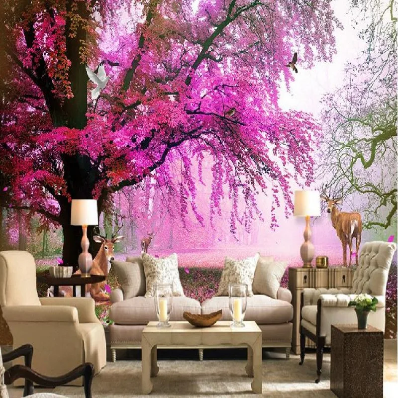 3D стерео фотообои с фиолетовым лесом большие обои для телевизора фона спальни