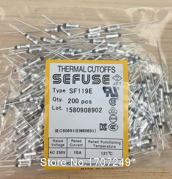 

Free Shipping 5PCS/lot NEW SF119E FUSE Cutoffs Thermal Fuse 121C 121 Degree 10A 250V Metal fuse