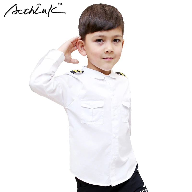 Новая однотонная хлопковая рубашка ActhInK для больших мальчиков с карманами
