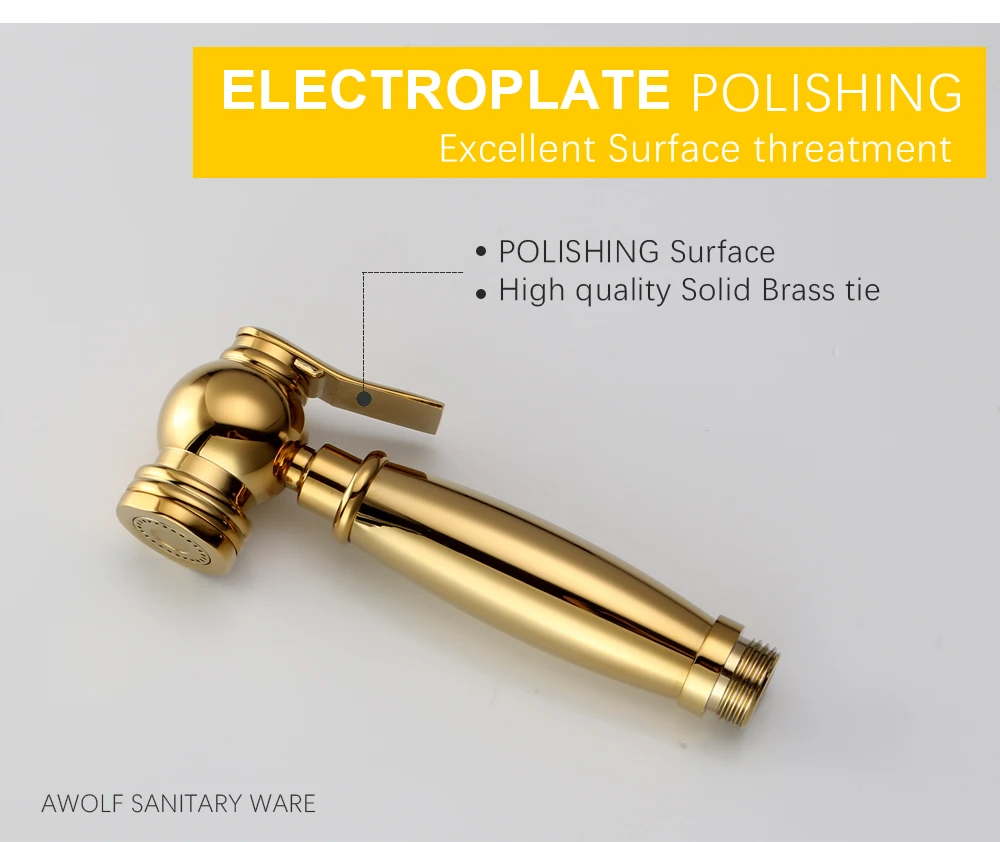 Hand Held Bidet Sprayer Gold Brass Douche Toilet Kit Hand Held Toilet Shattaf Shower Head Copper Valve Set Faucet AP2107