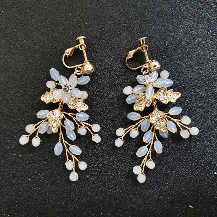 2123 Gold SLBRIDAL, Стразы ручной работы, кристаллы, жемчужные клипсы на/ушной штифт, свадебные висячие серьги, свадебная люстра, серьги, Женские Ювелирные изделия - Окраска металла: 2123 Gold