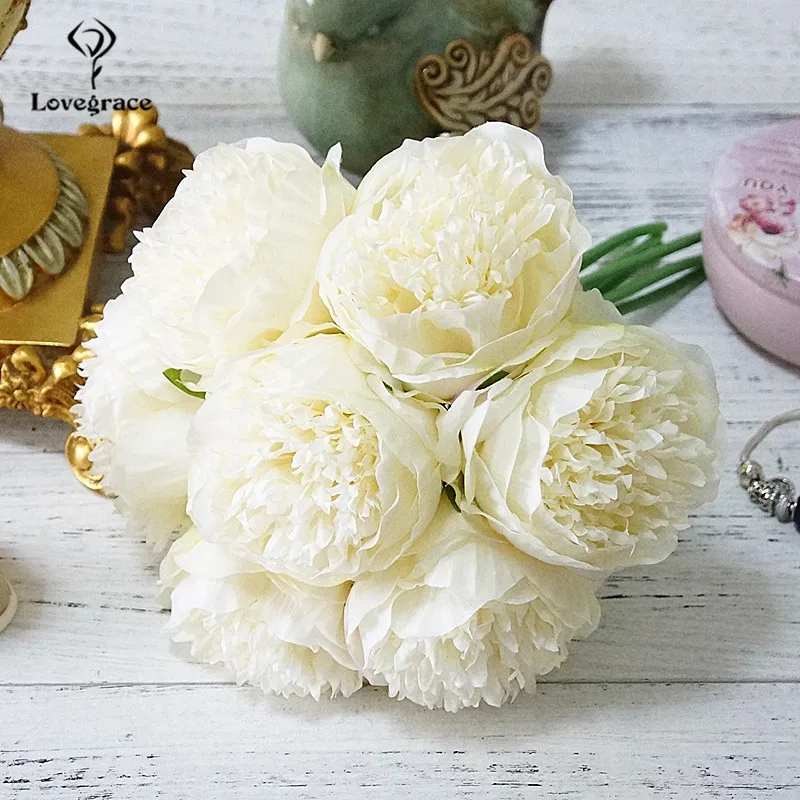 Lovegrace большие белые шелковые пионы 7 голов свадебные цветы букеты невесты