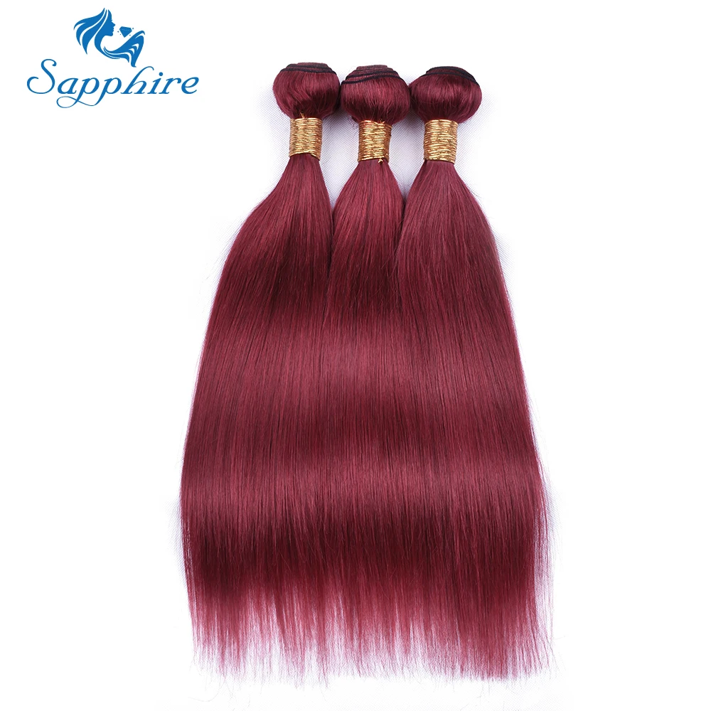 Сапфировые перуанские прямые пучки волос с закрытием 3 шт. человеческие волосы
