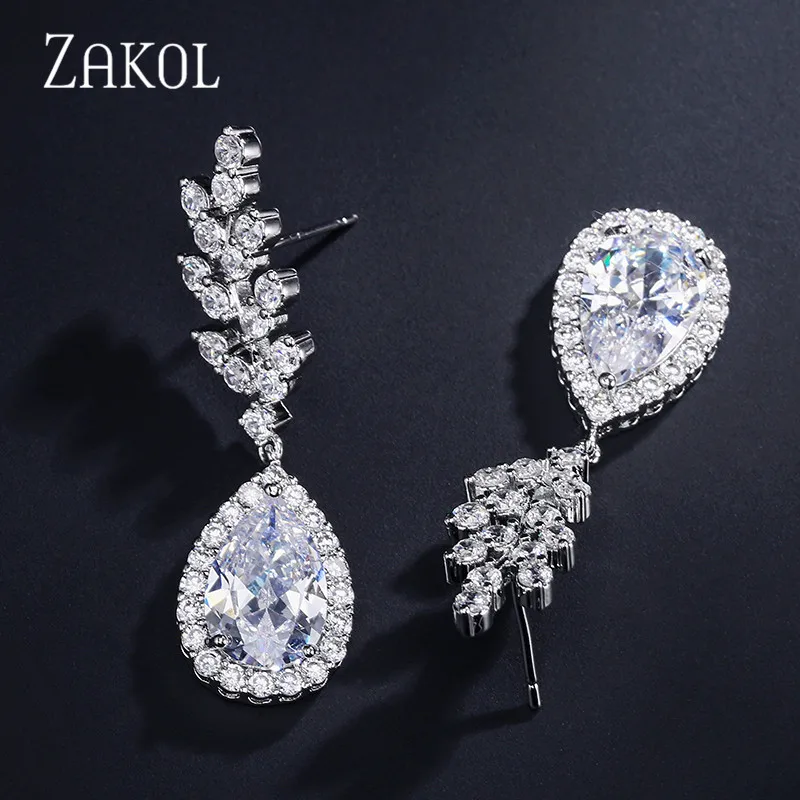 Серьги ZAKOL FSEP2238 с каплями циркония популярные серьги для женщин|Серьги-подвески| |