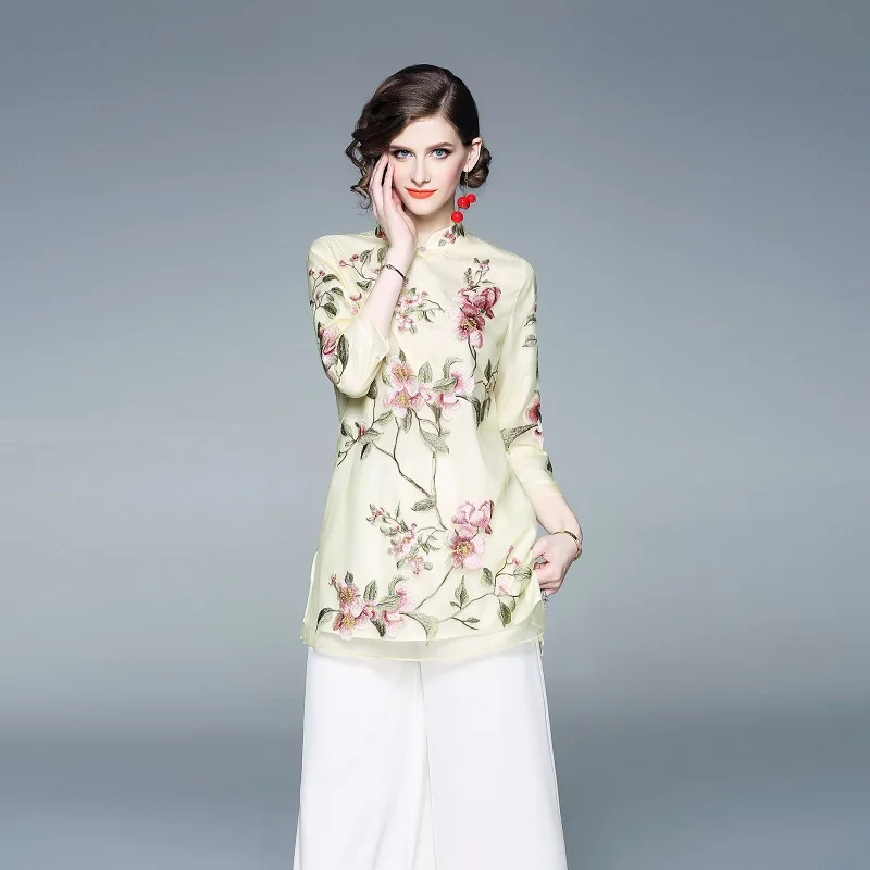 Женское платье с вышивкой Qipao фиолетовое и желтое большого размера XXL весна лето