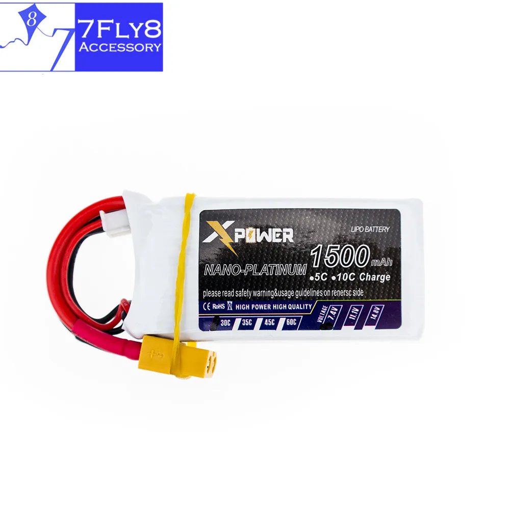 Литий ионный аккумулятор Xpower 7 4 В 1500 мАч 2s 30C Разъем XT60 / T для радиоуправляемого