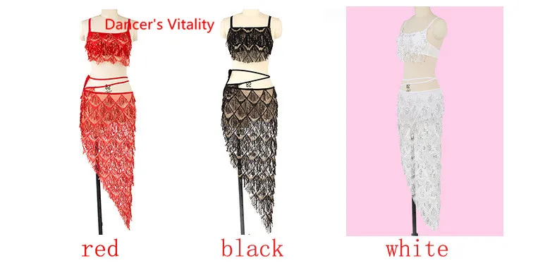Женская одежда для танца живота Bling Bling Sequins Танцевальный костюм Бюстгальтер+ бедро полотенце 2 шт. Латинский танец длинный шарф платье Костюм Модная одежда