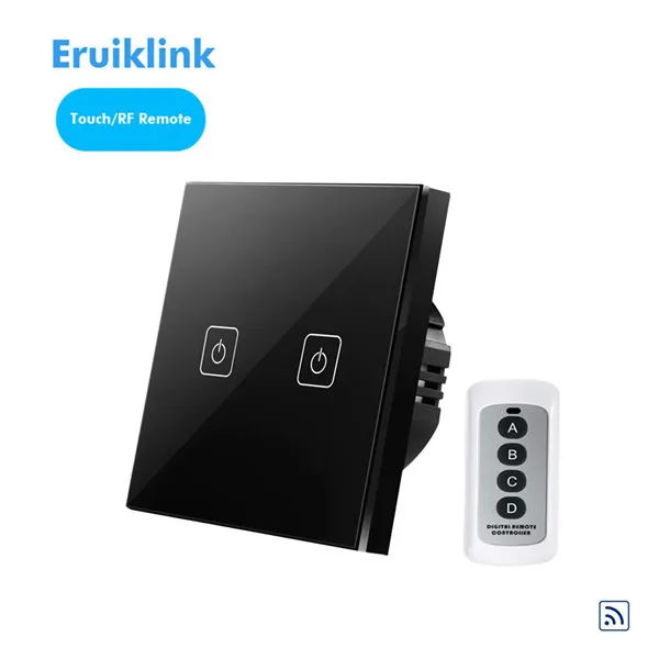 Eruiklink ЕС Стандартный сенсорный пульт дистанционного управления 1 банда 2 банда 3 банда 1 способ, настенный светильник сенсорный выключатель, панель переключателя из кристального стекла, RF433 - Цвет: black 2gang big RC