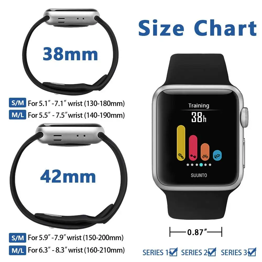 Спортивный ремешок для Apple Watch 42 мм 38 сменный из мягкого силикона Series 3 2