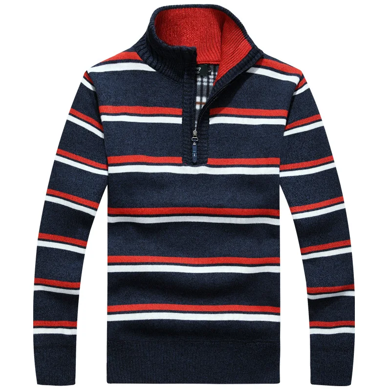 

AmberHeard Men Sweater 2019 Autumn Winter Mens Wool Pullovers Striped Zipper Cashmere Sweaters Male Casual Knitwear Pull Homme