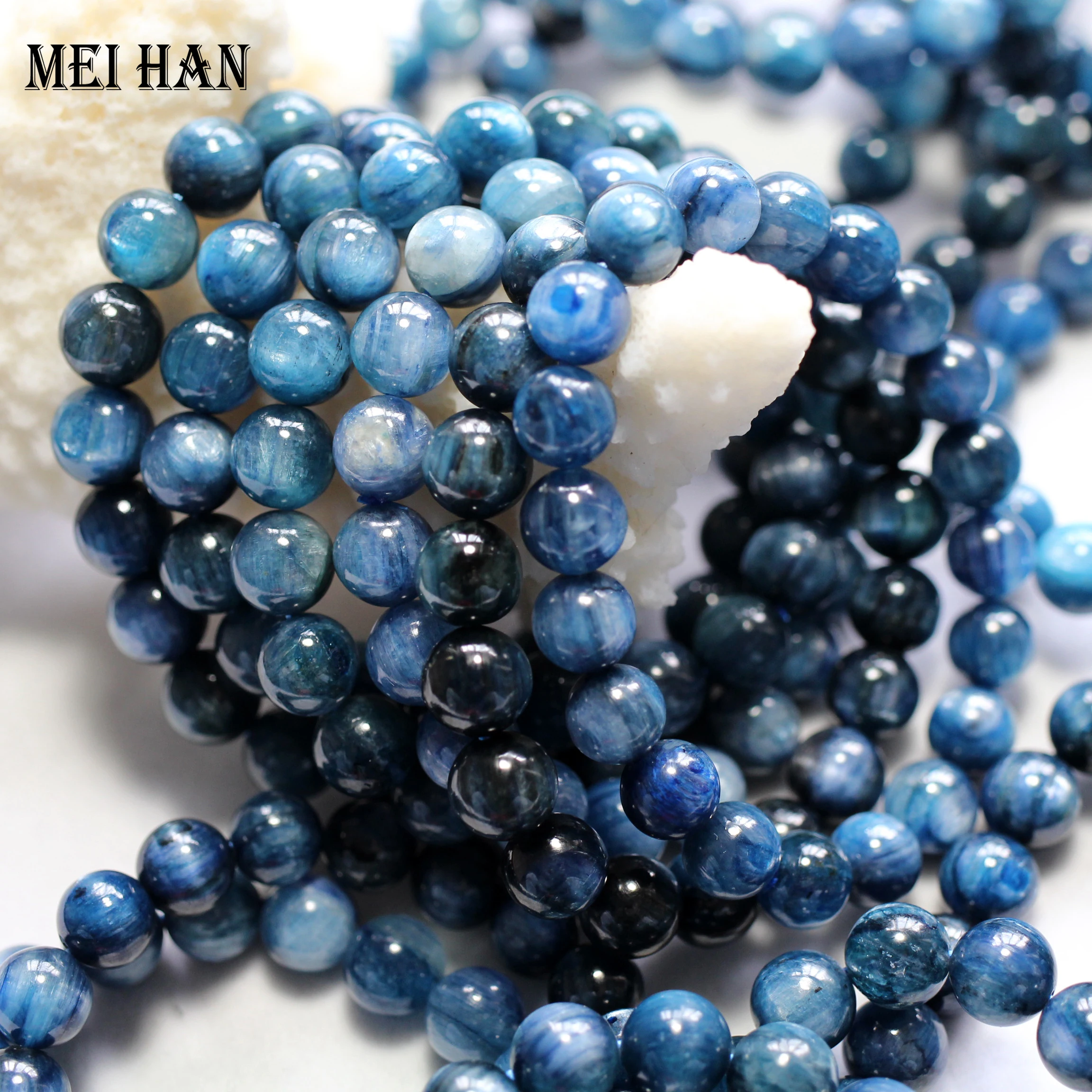 Meihan(40 бусин/Набор/54 г) 9-9,5 мм Синий Кианит Гладкий Круглый камень для дизайна ювелирных изделий