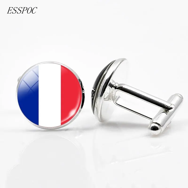 France Великобритания запонки с изображением флага Европа Национальный флаг Франция Италия Испания Польша. Голландский Флаг России мужские свадебные запонки - Окраска металла: France