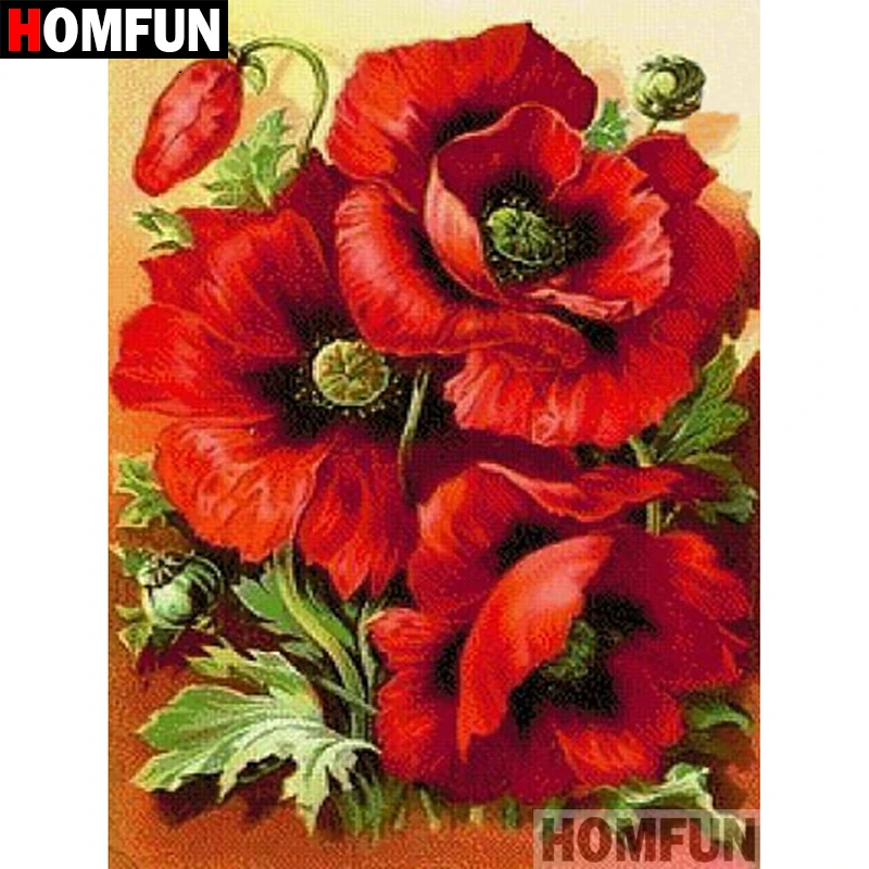 

Алмазная 5d-картина HOMFUN «сделай сам», полноразмерная/круглая вышивка крестиком «Красный цветок», подарок для домашнего декора A01982