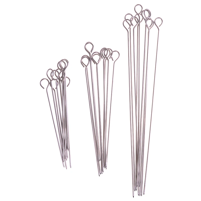 

10pcs Stainless Steel BBQ Needle Barbeque Skewers Outdoor Camping Picnic Meat Goose Round Roast Skewers Stick Kitchen Utensils