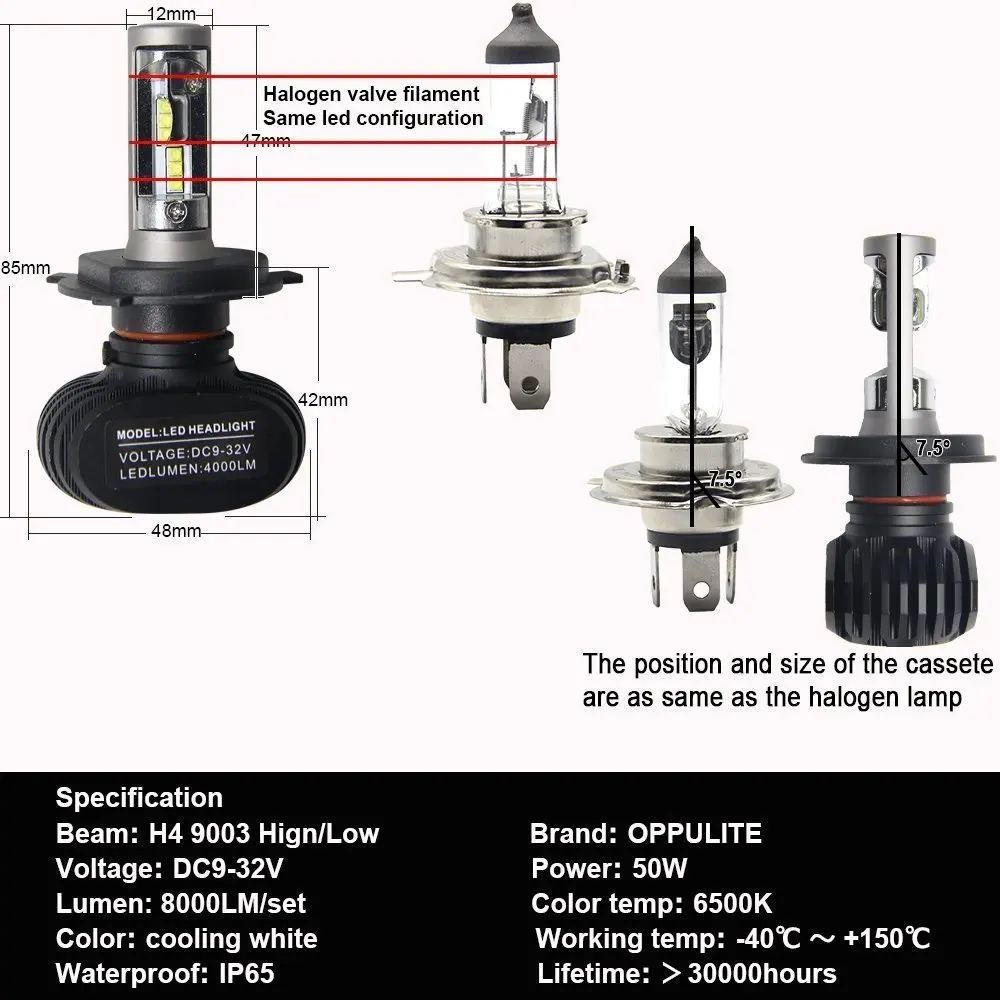 LED Headlight Bulbs H1 H3 H4 H7 H11 H27/880 HB3/9005 HB4/9006 H13 9004 9007 Hi/Low Beam Headlamp Fog Light 50W 8000LM 6500K | Автомобили и