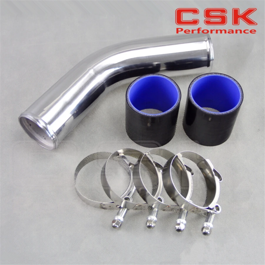 

45 degree 76mm 3" Aluminum Turbo Intercooler Pipe Piping+silicon hose+ t bolt clamps Black