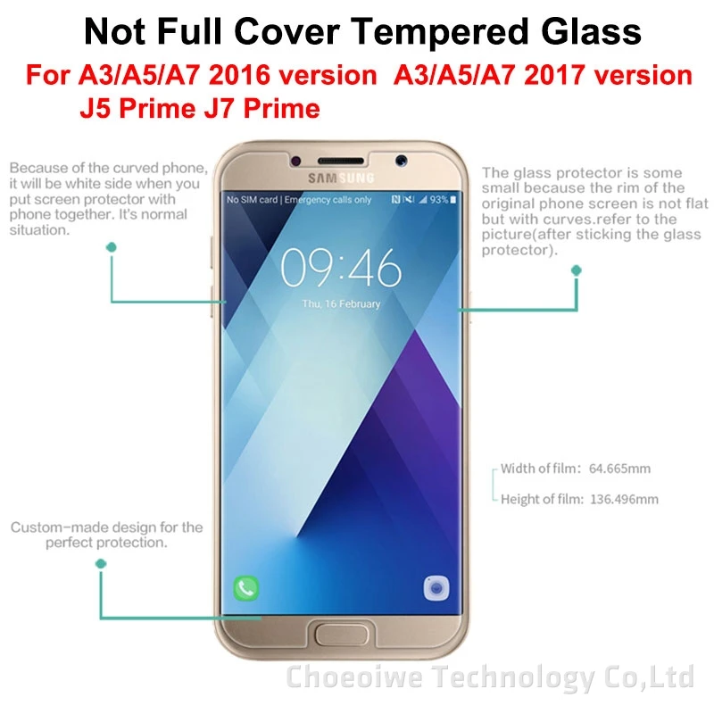 CHOEOIWE Screen Protectors for Samsung Galaxy A300F A3 A5 A7 2015 2016 2017 A720F J5 Grand Prime G530 9H Tempered Glass Film | Мобильные