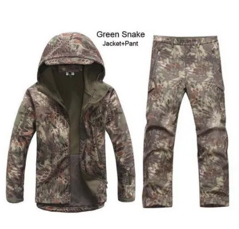 green snake Sharkskin Открытый Охота Ghillie костюм Кемпинг водонепроницаемая куртка tad4.0 мягкая оболочка флисовая куртка+ брюки Снайпер камуфляж - Цвет: green snake
