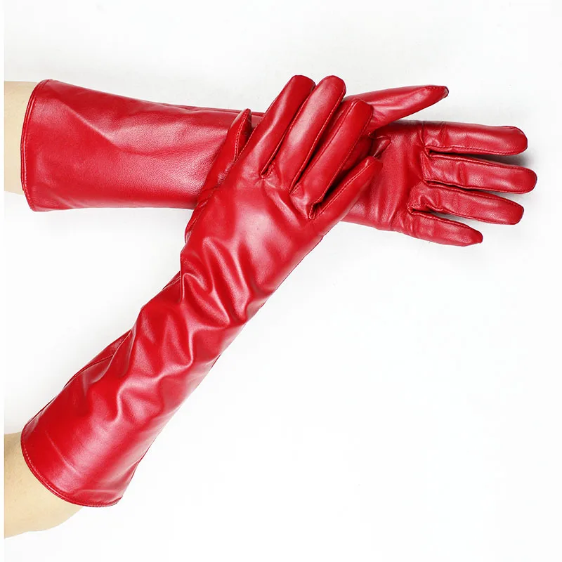 Eldiven Guantes, новинка, 38 см, длинные женские кожаные перчатки, на пуговицах, стильные, прямые, из овчины, с бархатной подкладкой, теплые, осень и зима