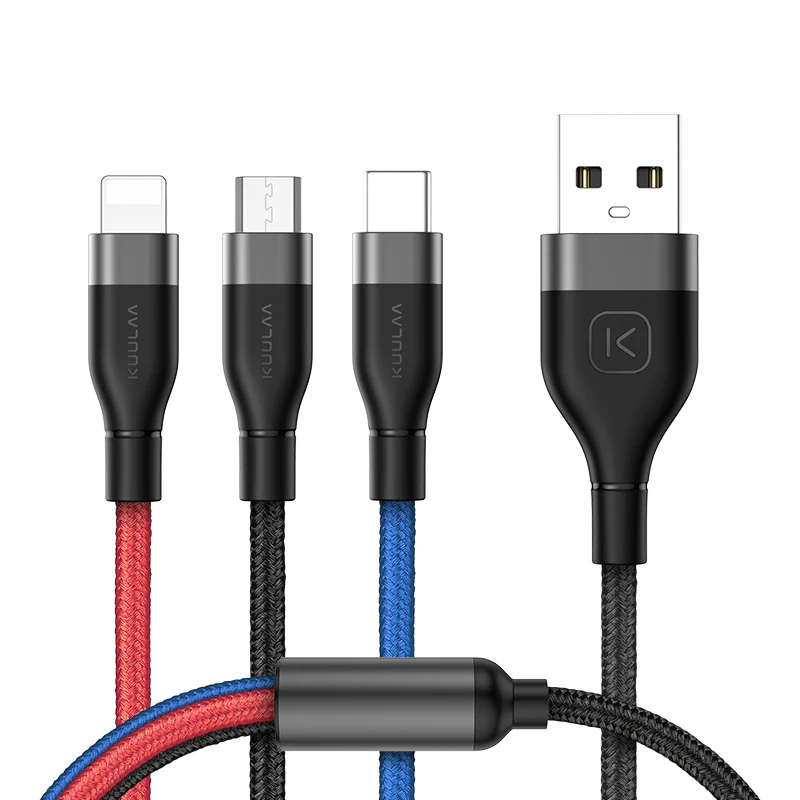 KUULAA 3 в 1 USB кабель для мобильного телефона Micro usb type C кабель зарядного устройства для iPhone Быстрая зарядка кабель Micro USB C шнур зарядного устройства - Цвет: 3 in 1