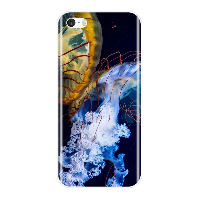 Чехол для iPhone 4 4S 5 5C 5S SE силиконовая Мягкая синяя Медуза Ovean морское животное