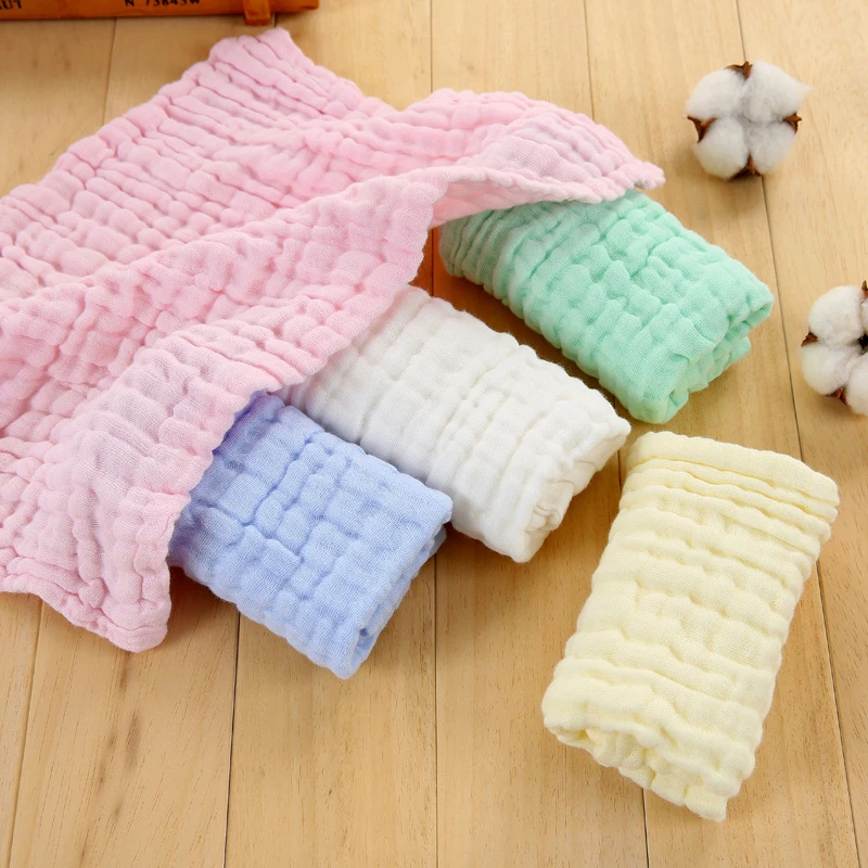 Small Towel 25*50cm Solid Color Soft Gauze Cotton Towels Washable Folded Children Face Towel Bathroom Fast Drying Handkerchief images - 6