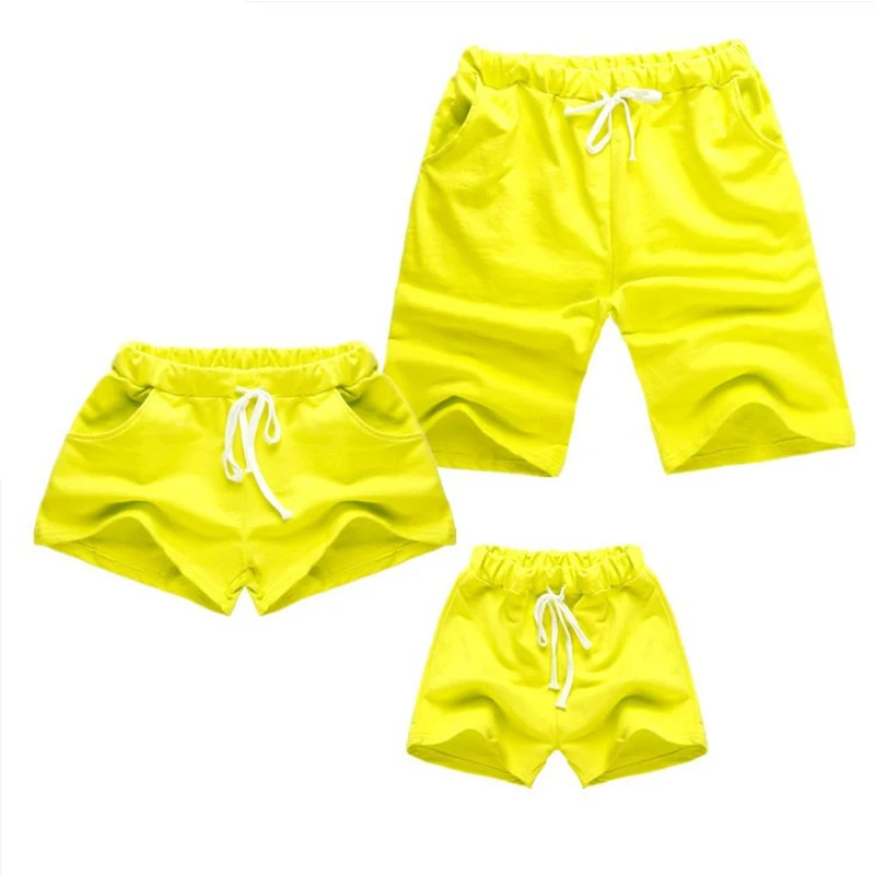 family summer shorts mom dad and baby beach casual pure color pants matching clothes cotton short trousers | Мать и ребенок