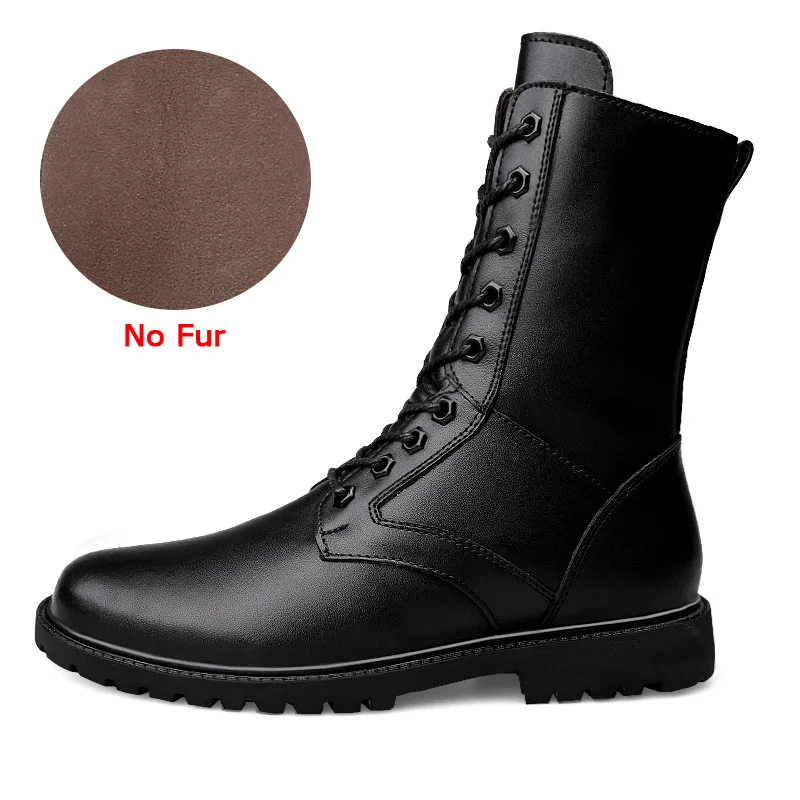 Black No Fur ZIMNIE/Размеры 35-52; мужские ботинки; зимние теплые рабочие ботинки; Брендовые мужские ботильоны из натуральной кожи; мужские зимние ботинки; мужская обувь на шнуровке - Цвет: Black No Fur