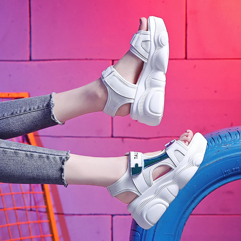 Женские босоножки на высоком каблуке 7 см Летние платформе женская повседневная