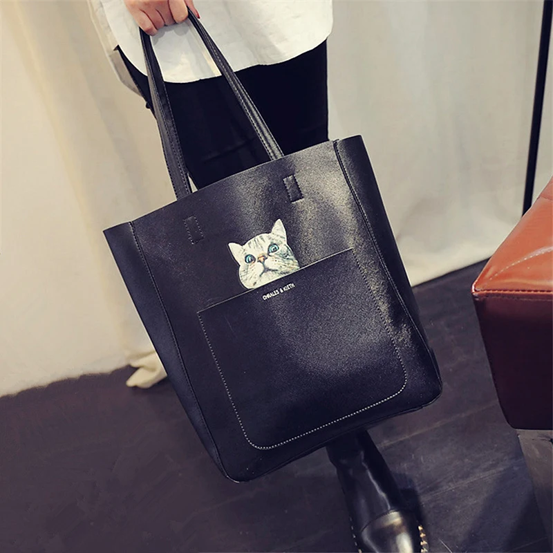 Большая сумка женская на плечо модная с рисунком кота мессенджер|fashion shoulder