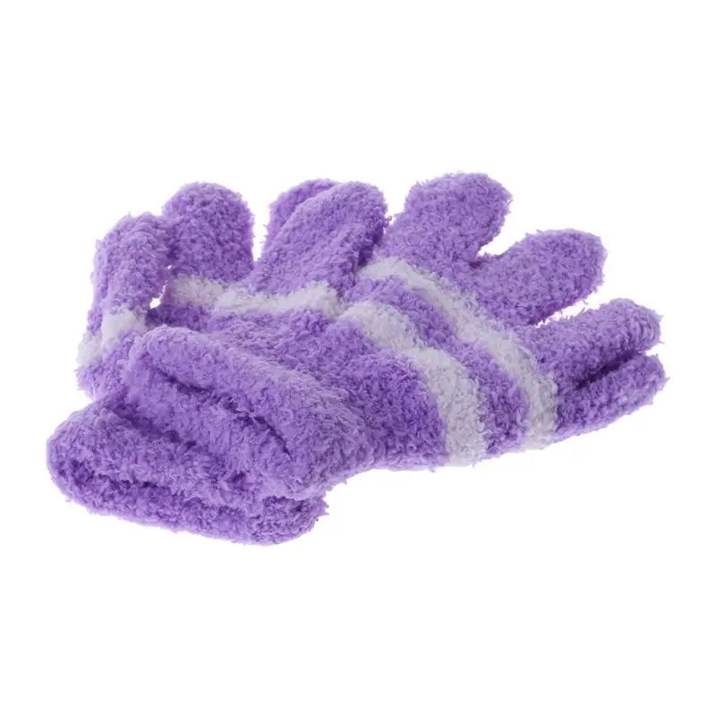 Baby Gloves Warm Winter Full Finger Thermal Coral Fleece Kids Colorful Stripe Soft Elastic Solid Color Mittens | Детская одежда и