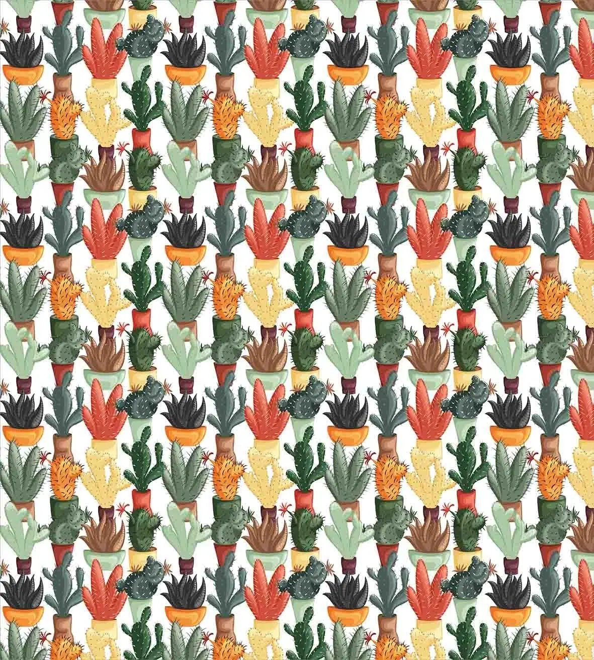 Cactus Duvet Cover Set Mexican Succulent in Pots Botanical Themed Illustration House Plant Arrangement Decor 4pcs Bedding | Дом и сад