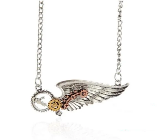 Popular punk style half angel wing steampunk gears fashion necklace jewelry | Украшения и аксессуары