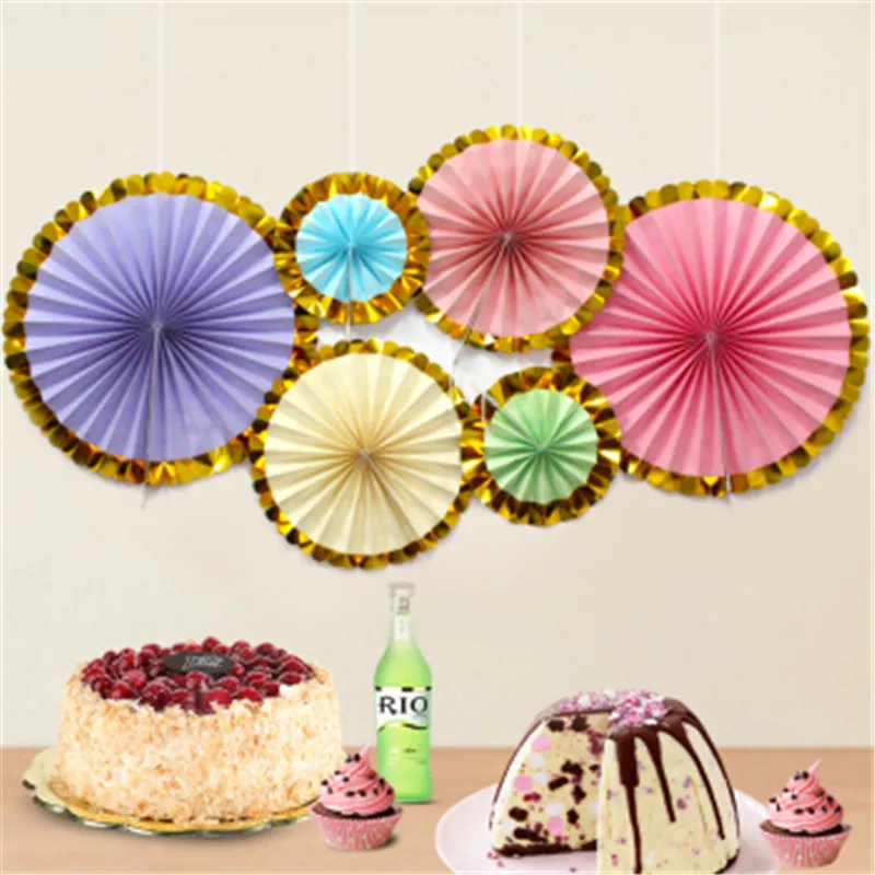 Hot Sale 6pcs/8pcs/set Mixed Size Color Kids Favor Set Hanging Paper Fan For Birthday Wedding Party Decoration | Дом и сад