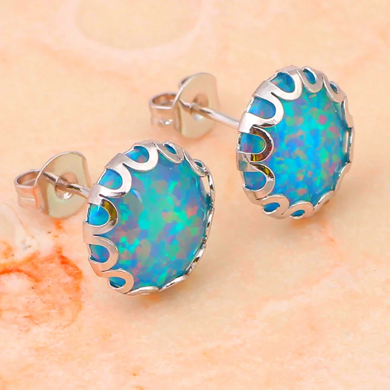 Современный дизайн круглые серьги стиль темно-зеленый огненный опал Серебро