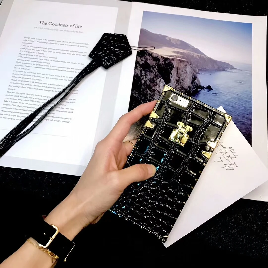 Европейский роскошный Винтажный чехол из кожи аллигатора для iPhone XR XS Max 11 Pro, модный квадратный кожаный чехол для iPhone 6 6S 8 7 Plus - Цвет: Black-g