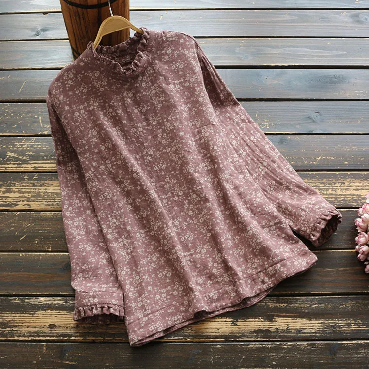 Женская винтажная блузка с воротником-стойкой свободная рубашка в японском