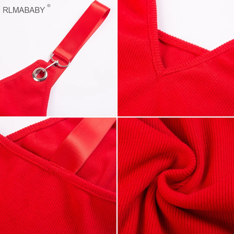 RLMABABY/красное хлопковое мини платье с глубоким v образным вырезом и ремешком