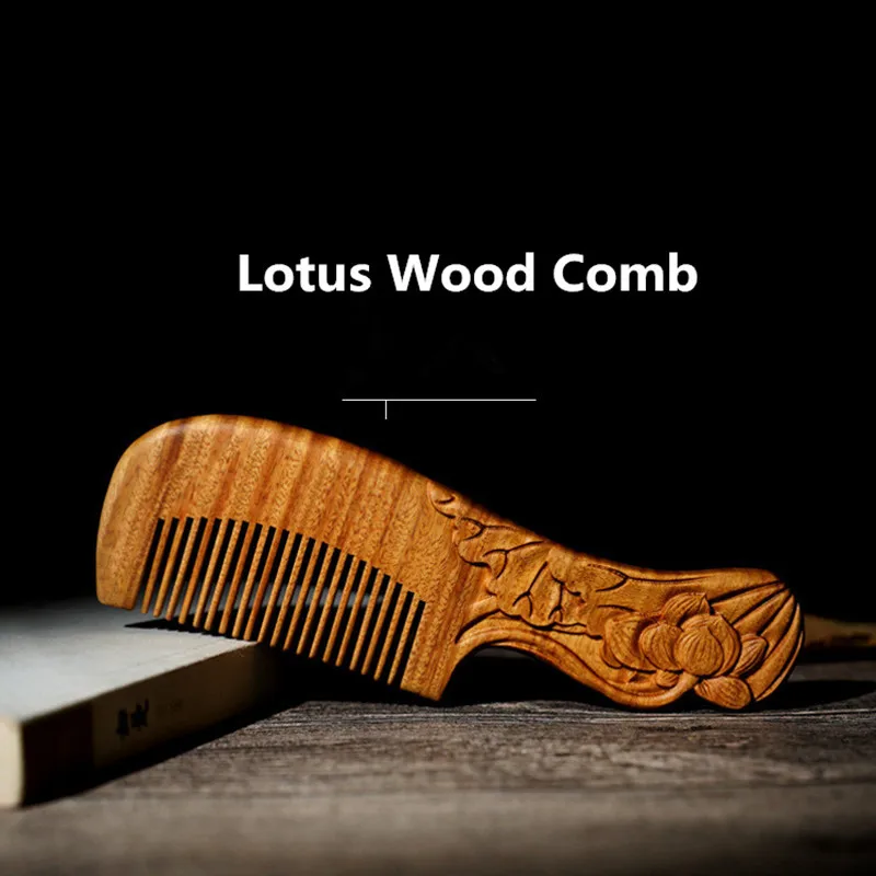 New Green Sandalwood Comb Anti-static Massage Lotus Pattern Carving Handmade Beard And Hair Styling Tools For Men Women | Мать и ребенок