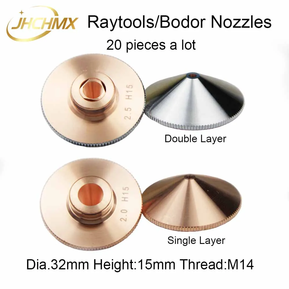 Boquillas Bodor Empower de calibre 1,0-3,5 para Raytools BT230 BT240, cabezal de corte por láser de fibra, diámetro de 32mm, capa única/doble, 20 unids/lote
