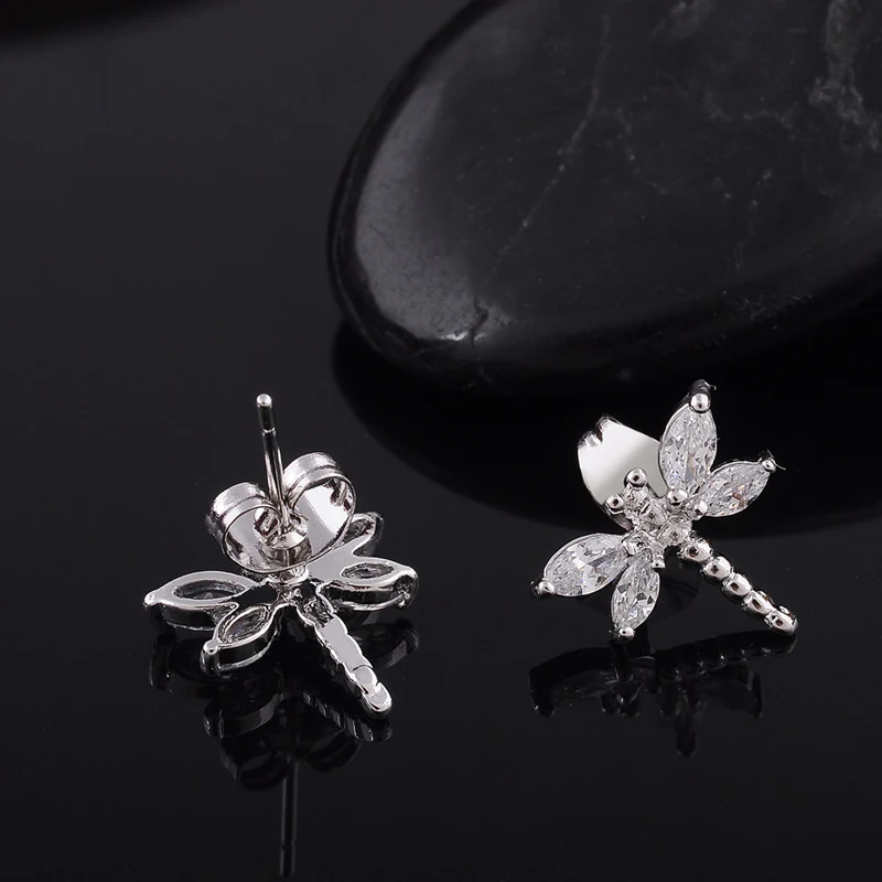 Женские серьги гвоздики со стрекозой и фианитами|stud earrings|stud earrings for womenearrings women |