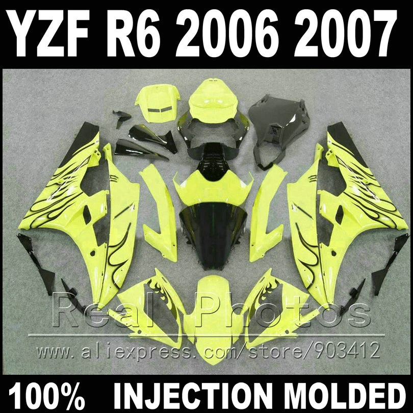 Комплект кузова MOTOMARTS для YAMAHA R6 обтекатель 06 07 литье под давлением черный Пламя