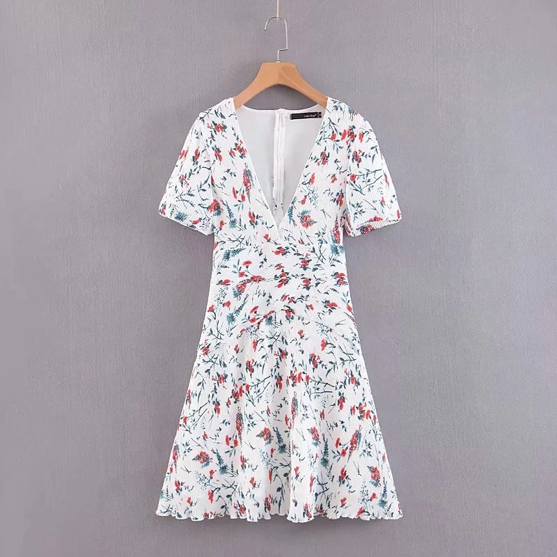 Женское платье с цветочным принтом boho винтажное пляжное мини-платье глубоким