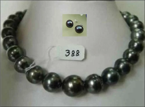 Редкие натуральные черные жемчужные серьги 12-14 мм ожерелье 18 дюймов Бесплатная доставка
