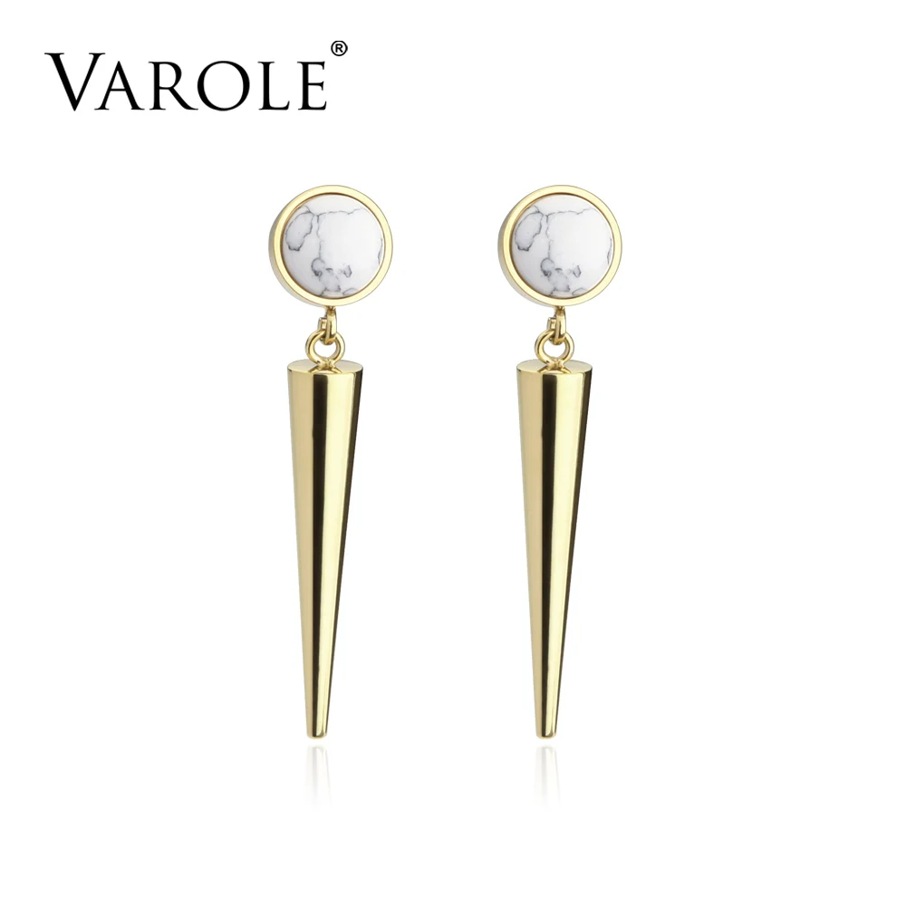 

VAROLE Spike Natural Stone Long Earring Ear Studs Gold Color Dangle Earrings Stainless Steel Drop Earrings For Women Jewelry