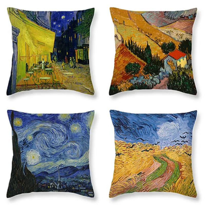 

New Van Gogh oil painting cushion cover starry sky landscape retro pillowcase sofa pillow home decoration pillow American pillow